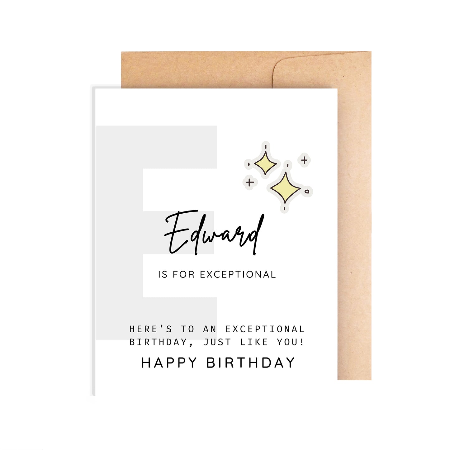 Personalized Birthday Card, Letter E Monogram