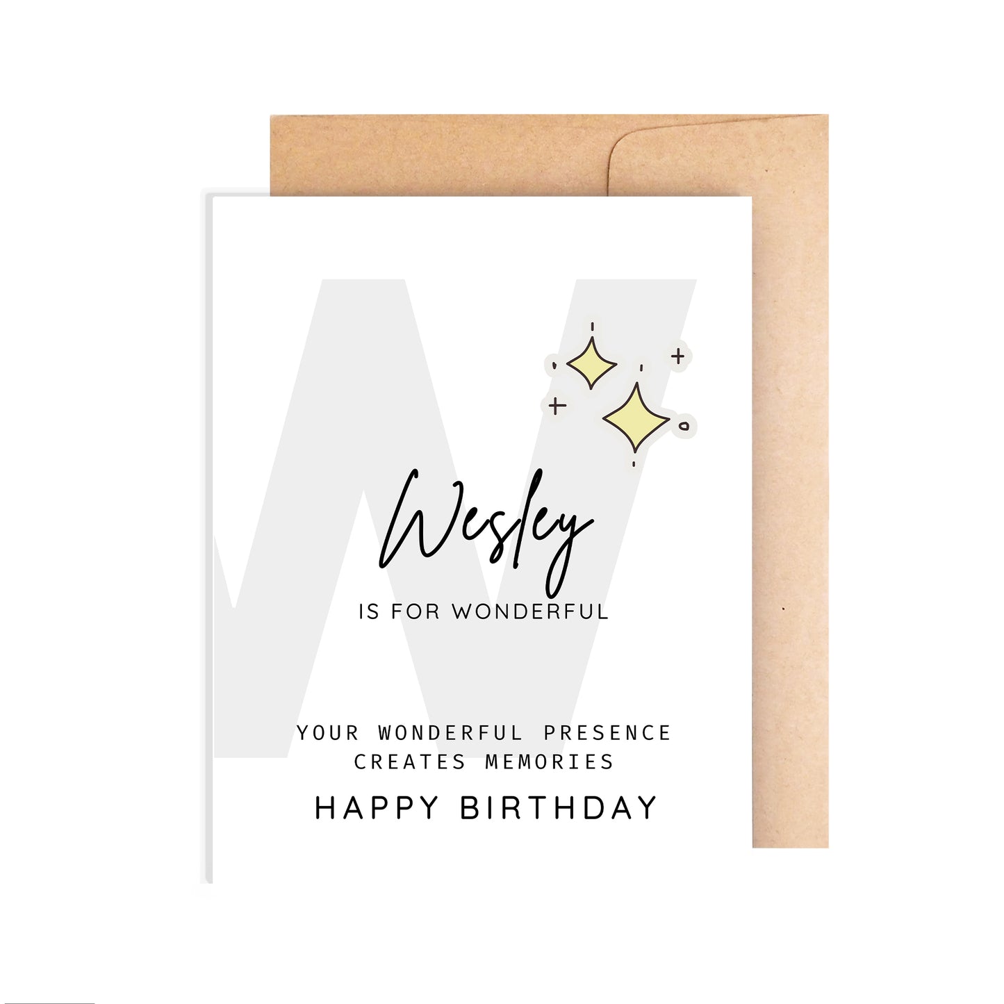 Personalized Birthday Card, Letter W Monogram