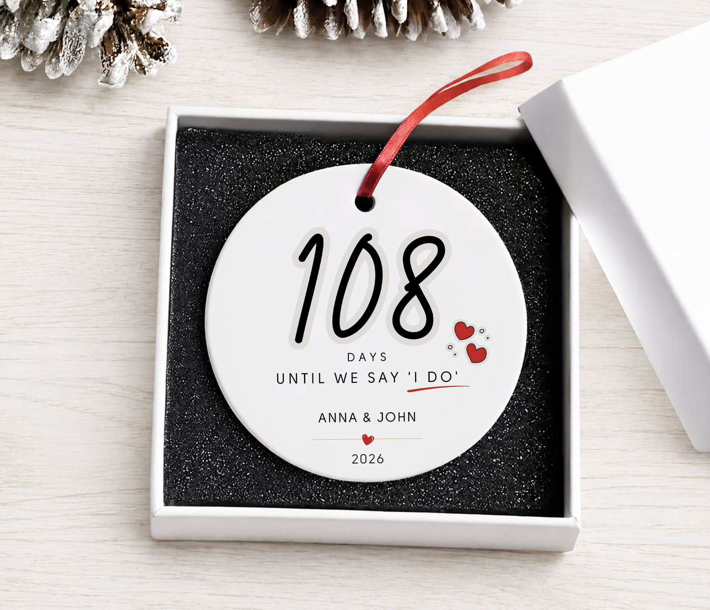 Personalized Engaged Ornament, Days Till We Say 'I DO'