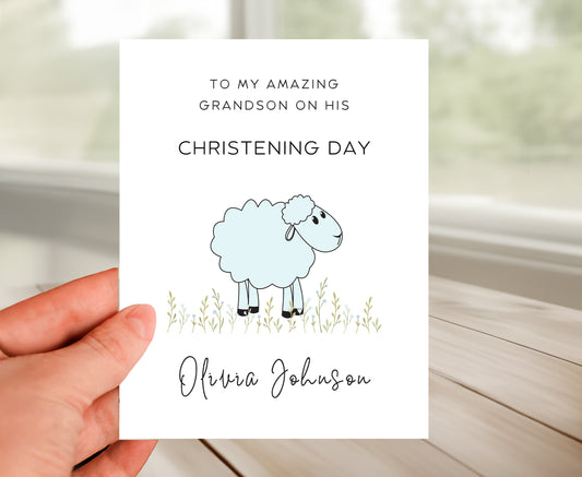 Personalized Christening Card for Grandson