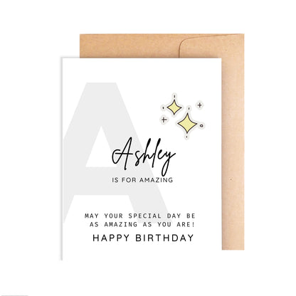 Personalized Birthday Card, Letter A Monogram