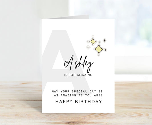 Personalized Birthday Card, Letter A Monogram