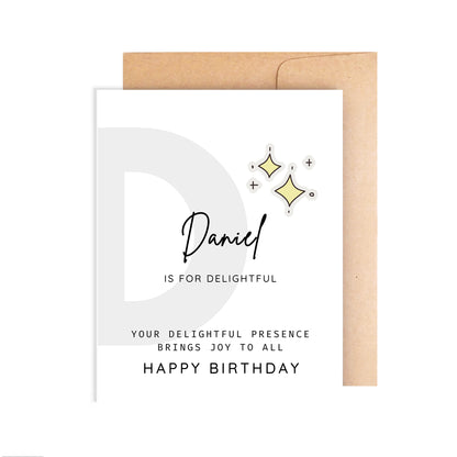 Personalized Birthday Card, Letter D Monogram