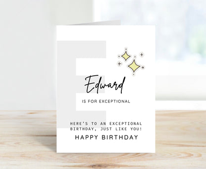 Personalized Birthday Card, Letter E Monogram