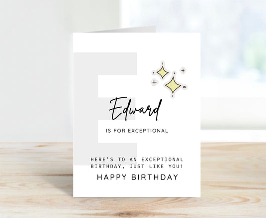 Personalized Birthday Card, Letter E Monogram