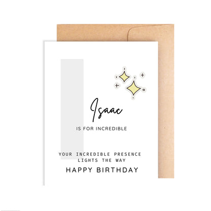 Personalized Birthday Card, Letter I Monogram