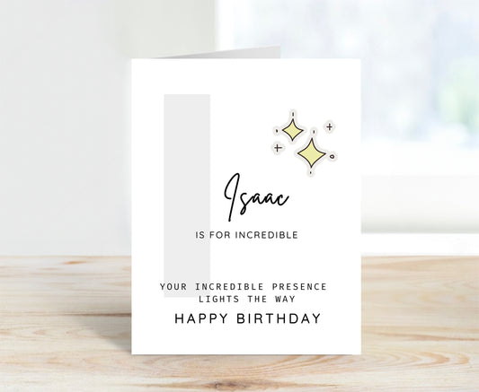 Personalized Birthday Card, Letter I Monogram