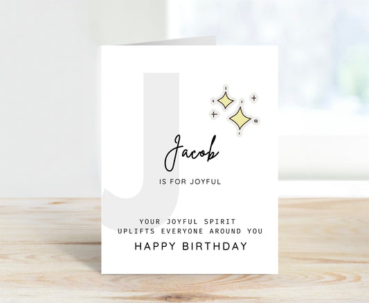 Personalized Birthday Card, Letter J Monogram