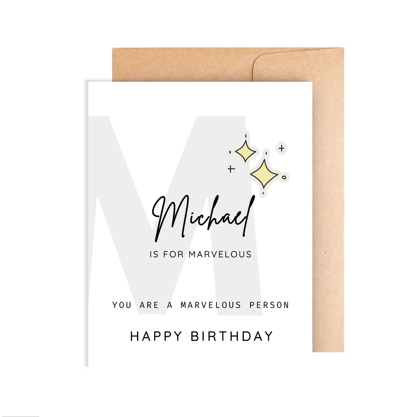 Personalized Birthday Card, Letter M Monogram
