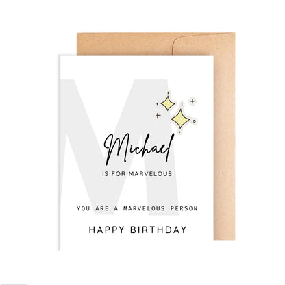 Personalized Birthday Card, Letter M Monogram
