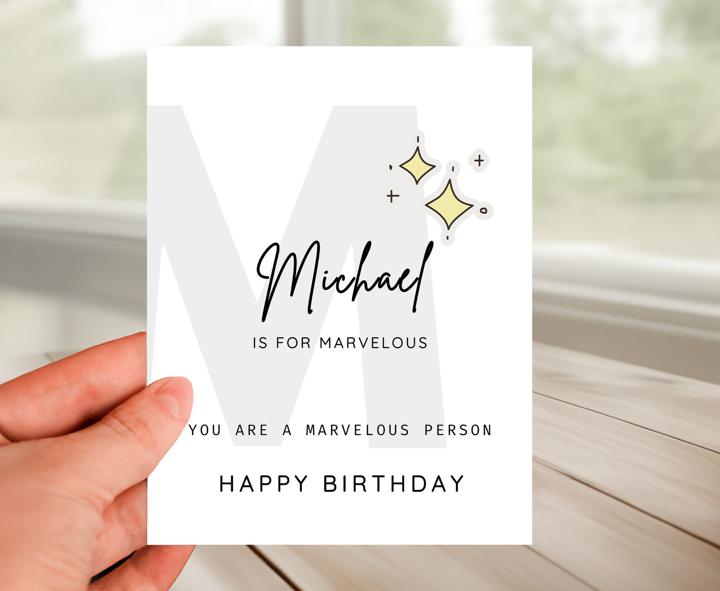 Personalized Birthday Card, Letter M Monogram