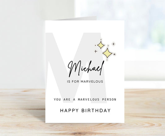 Personalized Birthday Card, Letter M Monogram