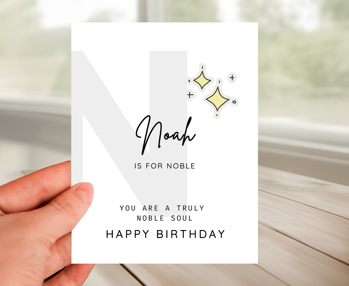 Personalized Birthday Card, Letter N Monogram