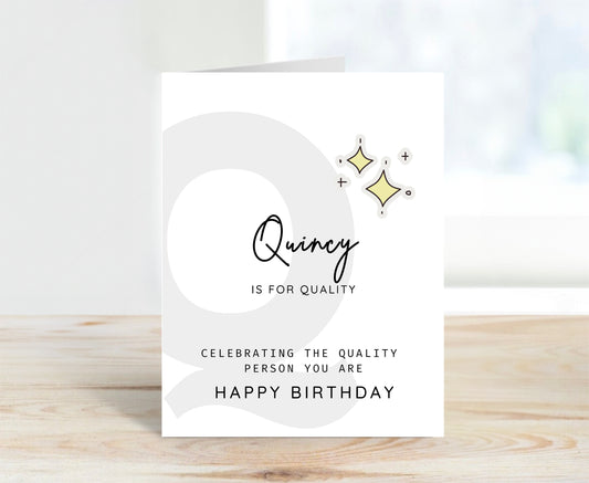 Personalized Birthday Card, Letter Q Monogram