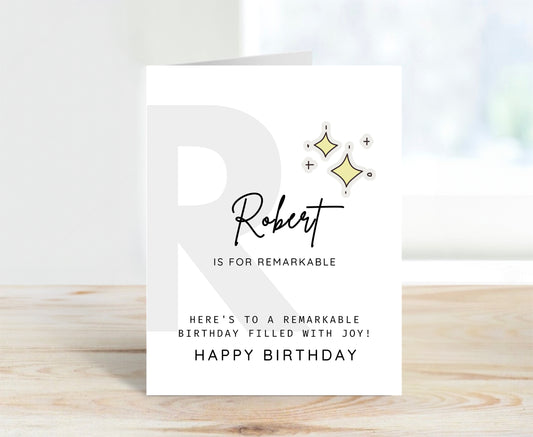 Personalized Birthday Card, Letter R Monogram