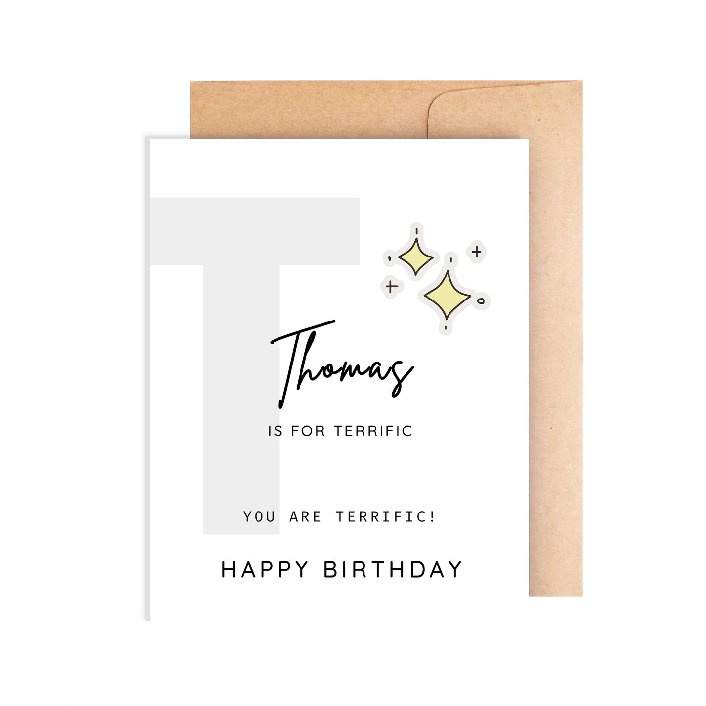 Personalized Birthday Card, Letter T Monogram