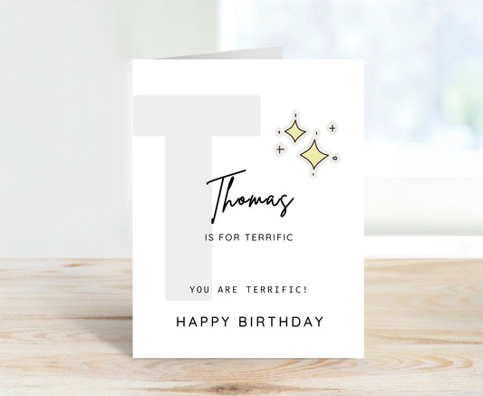 Personalized Birthday Card, Letter T Monogram