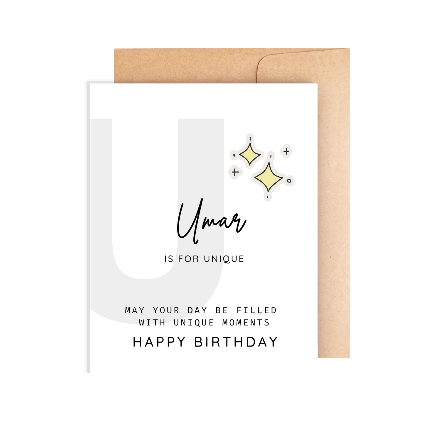 Personalized Birthday Card, Letter U Monogram