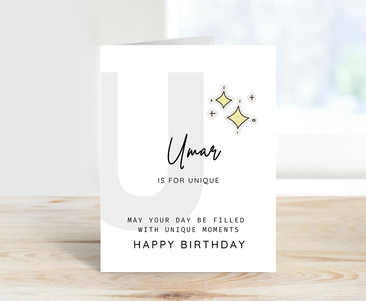Personalized Birthday Card, Letter U Monogram