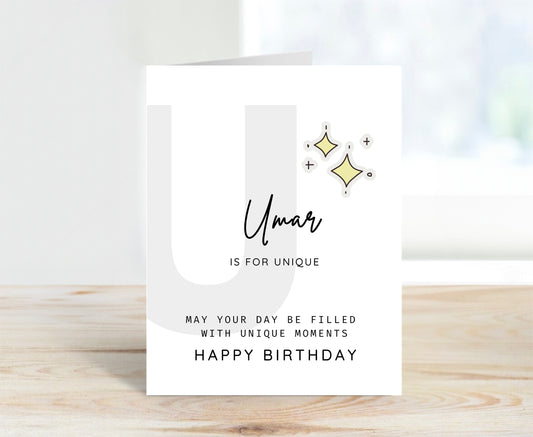 Personalized Birthday Card, Letter U Monogram