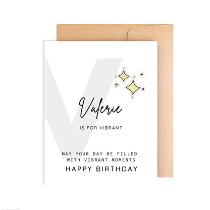 Personalized Birthday Card, Letter V Monogram