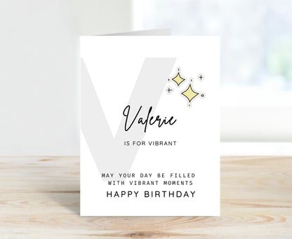 Personalized Birthday Card, Letter V Monogram