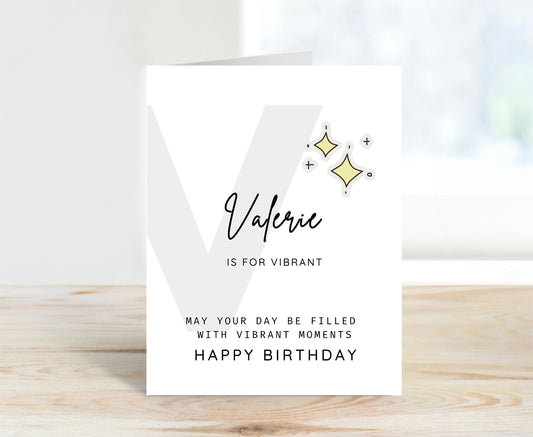 Personalized Birthday Card, Letter V Monogram