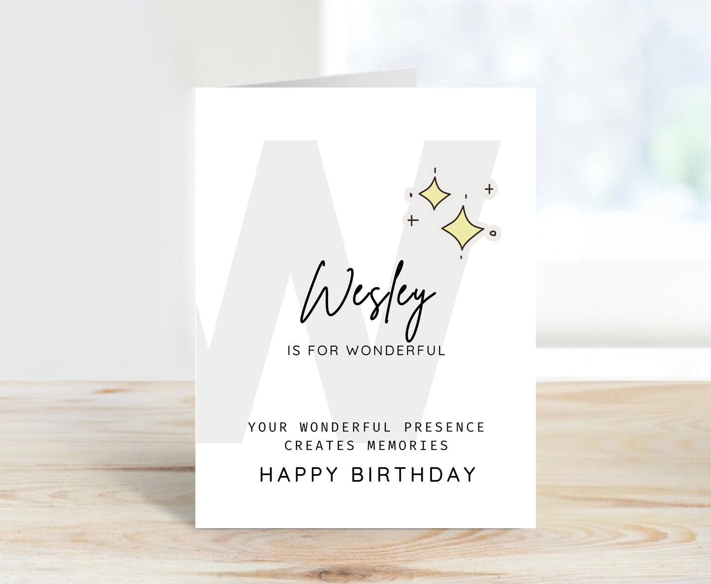 Personalized Birthday Card, Letter W Monogram