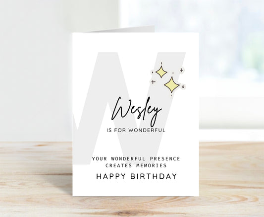 Personalized Birthday Card, Letter W Monogram