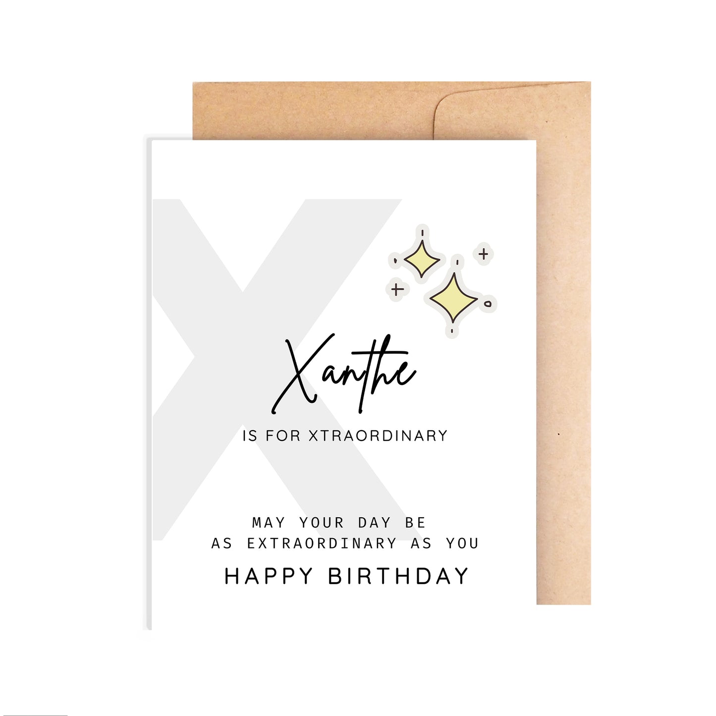 Personalized Birthday Card, Letter X Monogram