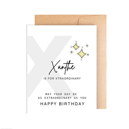 Personalized Birthday Card, Letter X Monogram