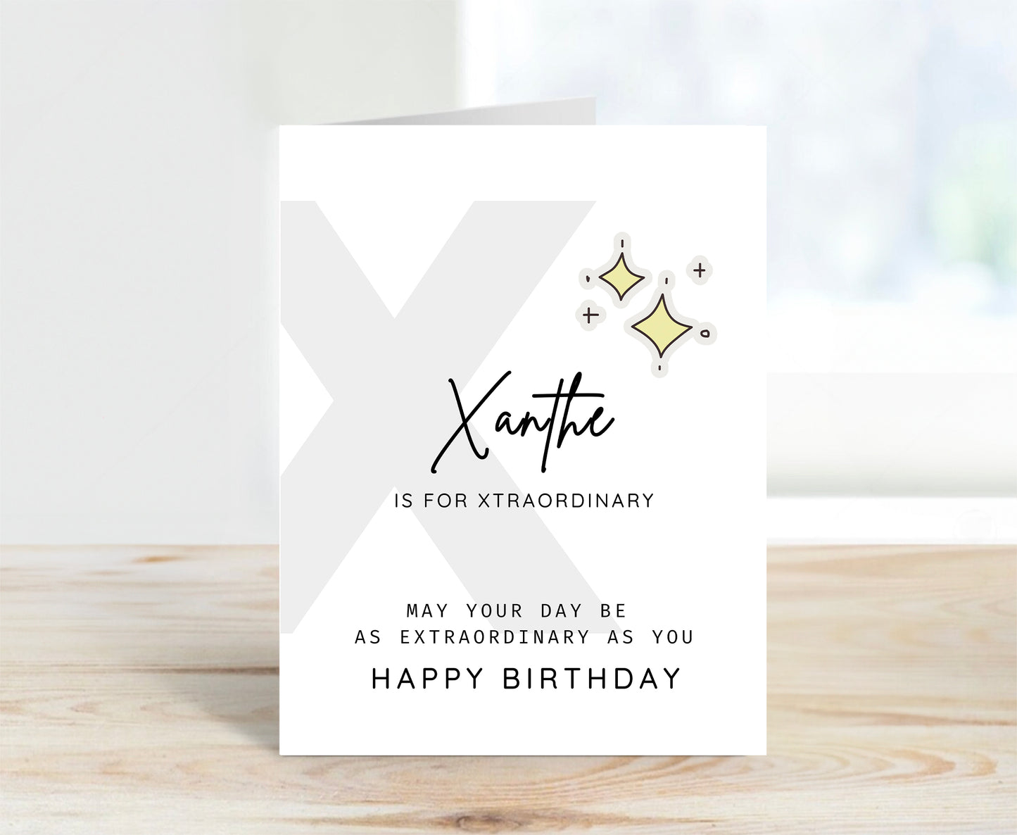 Personalized Birthday Card, Letter X Monogram