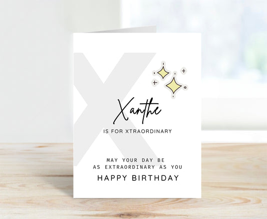 Personalized Birthday Card, Letter X Monogram