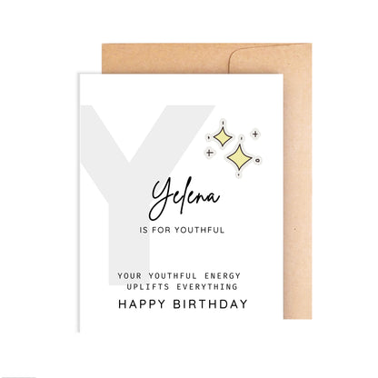 Personalized Birthday Card, Letter Y Monogram