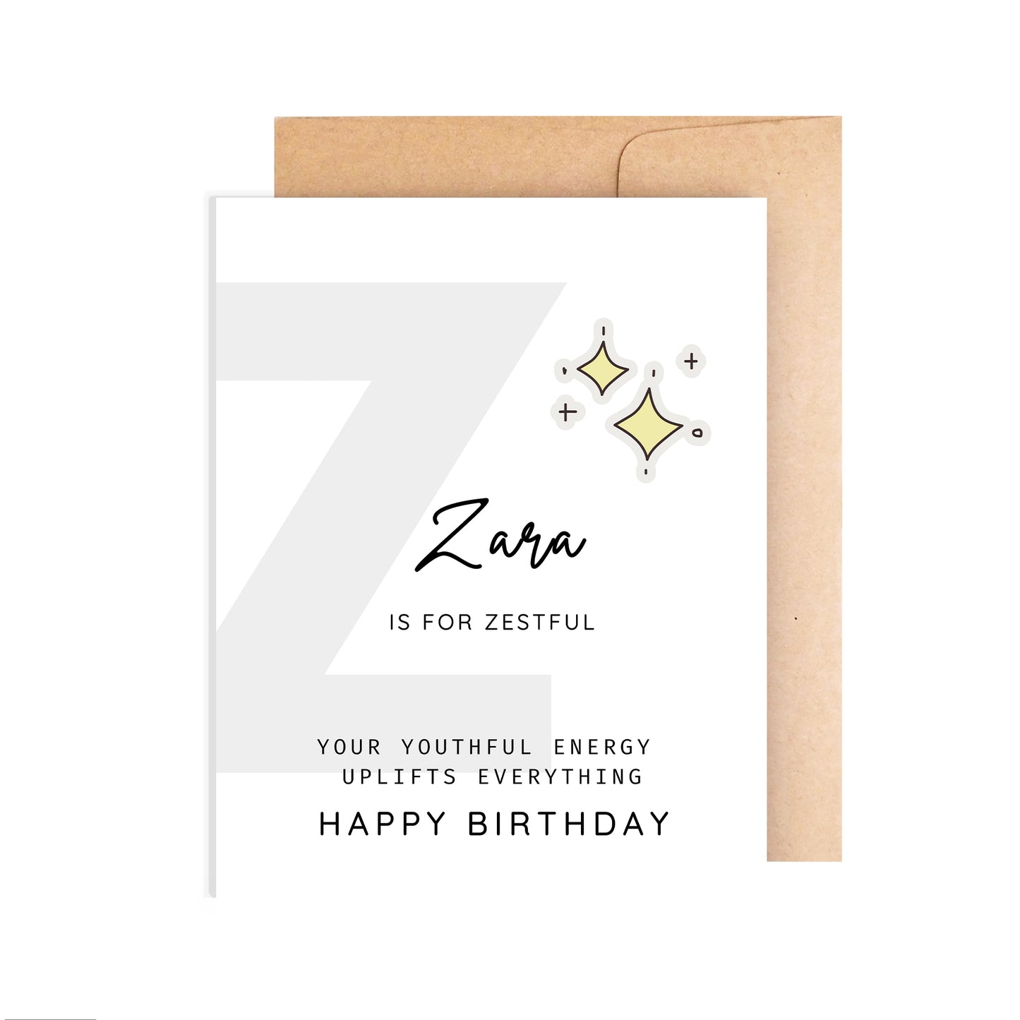 Personalized Birthday Card, Letter Z Monogram