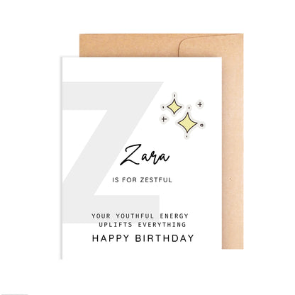 Personalized Birthday Card, Letter Z Monogram
