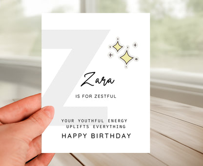 Personalized Birthday Card, Letter Z Monogram