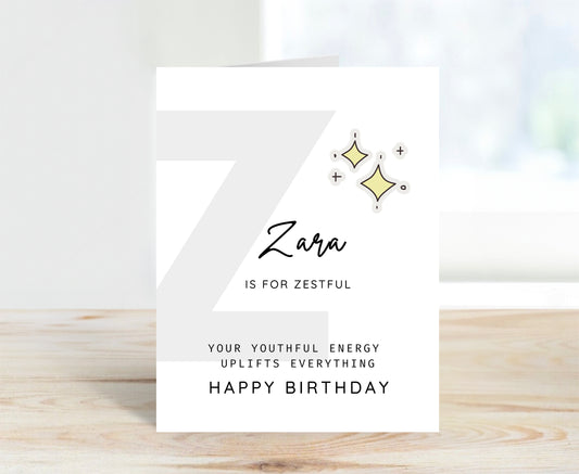 Personalized Birthday Card, Letter Z Monogram