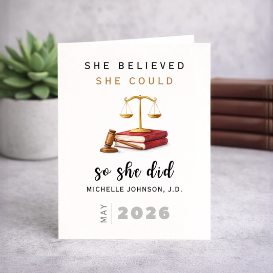 Personalized Law Graduate Card, She Believed