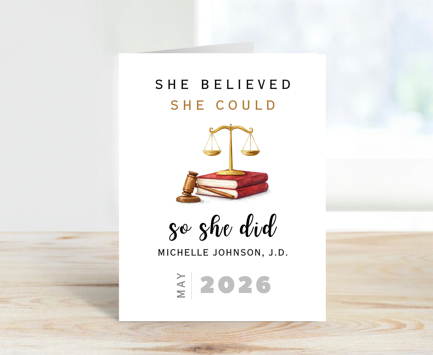 Personalized Law Graduate Card, She Believed