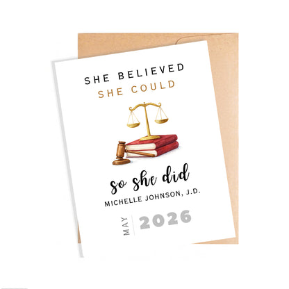 Personalized Law Graduate Card, She Believed