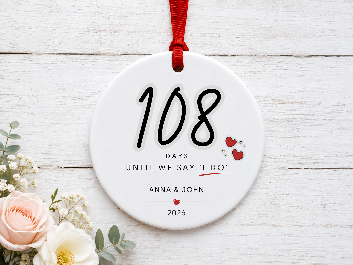 Personalized Engaged Ornament, Days Till We Say 'I DO'