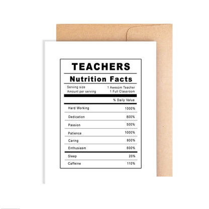 Teacher Appreciation Card - Teachers Nutrition Facts