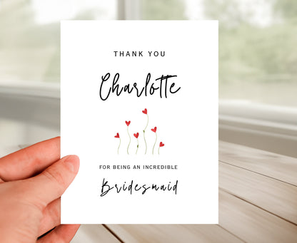 Personalized Bridesmaid Thank You Card
