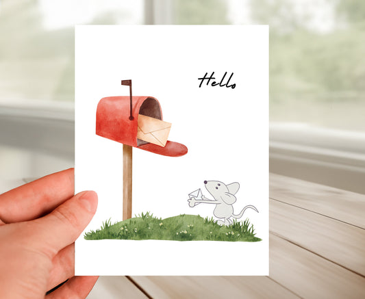 Friendship Card, Whimsical Mouse Hello