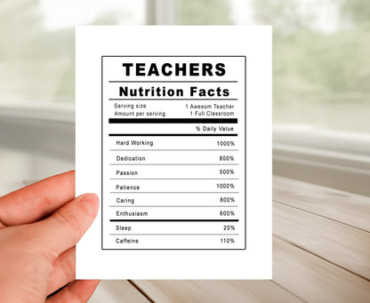 Teacher Appreciation Card - Teachers Nutrition Facts
