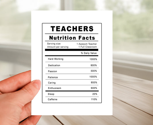 Teacher Appreciation Card - Teachers Nutrition Facts