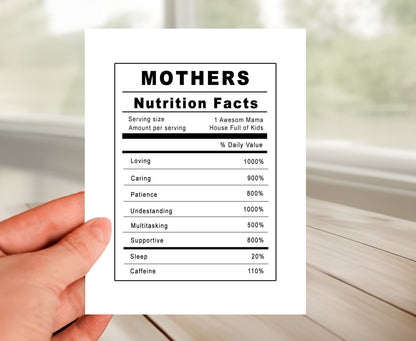 Mother Appreciation Card - Mothers Nutrition Facts