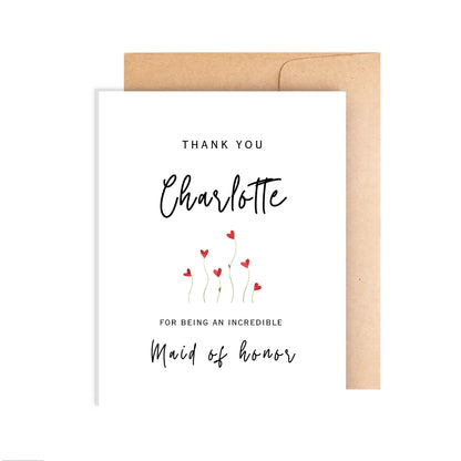 Personalized Maid of Honor Thank You Card
