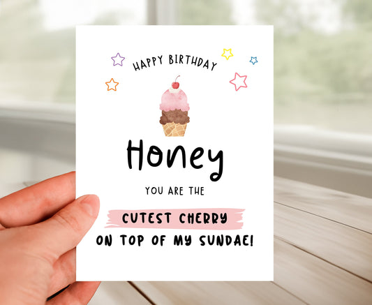 Happy Birthday Card - Cherry On Top of Sundae